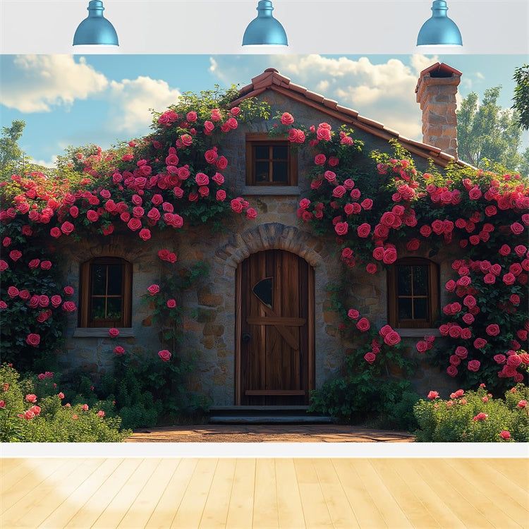 Blumen Fotohintergrund Rustikale Stein Cottage Rose Hintergrund BRP1-382