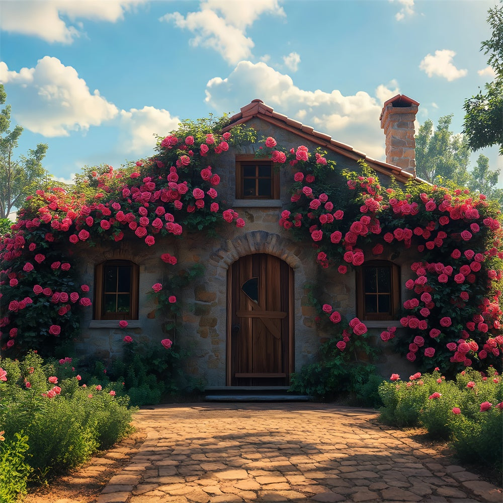 Blumen Fotohintergrund Rustikale Stein Cottage Rose Hintergrund BRP1-382