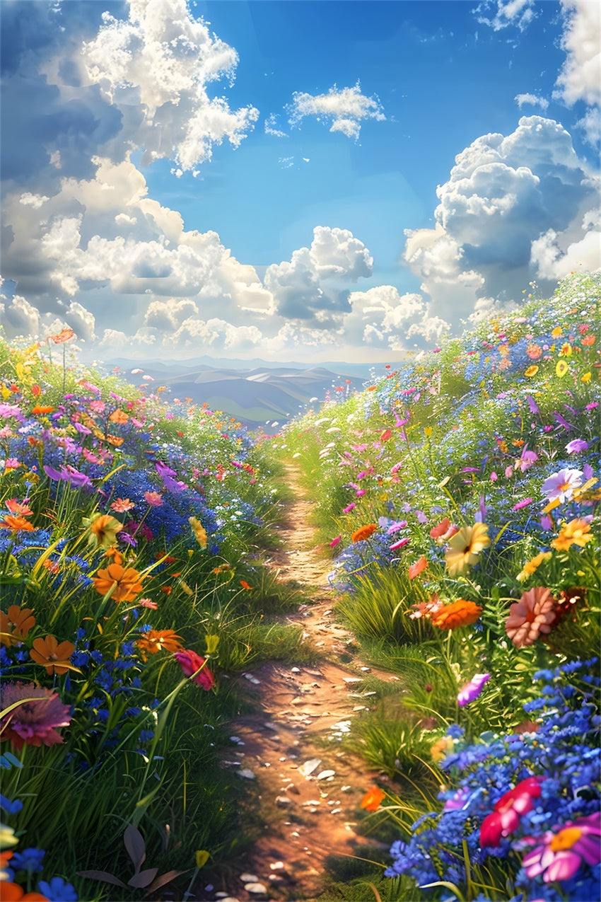 Blume Fotografie Hintergrund Blühende Wiese Blauer Himmel Hintergrund BRP1-389