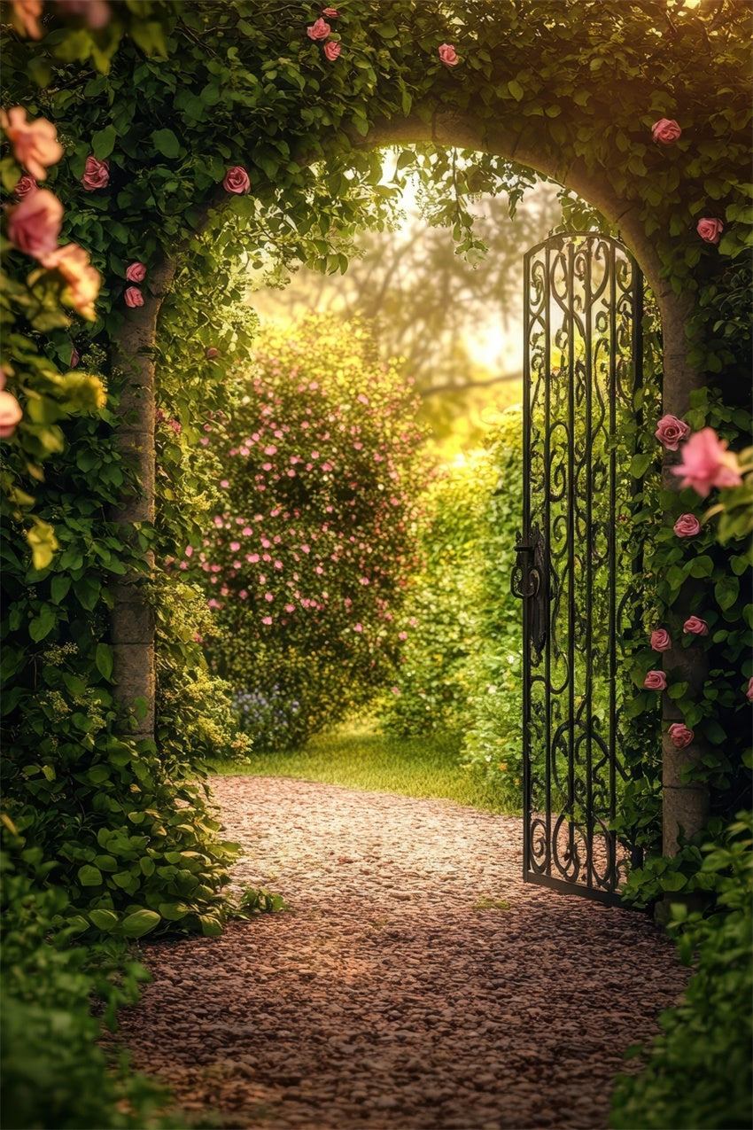 Blumen Fotohintergrund Rustikaler Torbogen Gartenweg Hintergrund BRP1-391