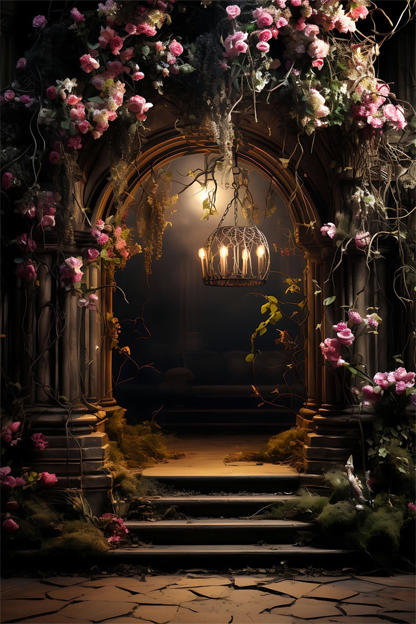 Blumenhintergrund Mystische Rose Bogengang Kerzenlicht Hintergrund BRP1-392