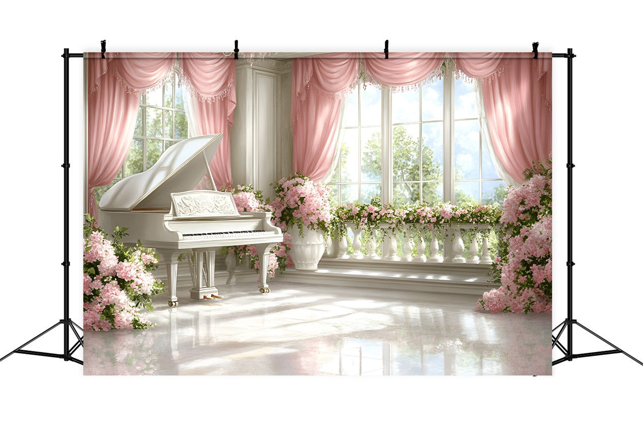 Boudoir-Hintergrundbilder Floral Klavier Fenster Szene Hintergrund BRP1-474