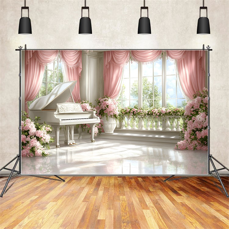 Boudoir-Hintergrundbilder Floral Klavier Fenster Szene Hintergrund BRP1-474