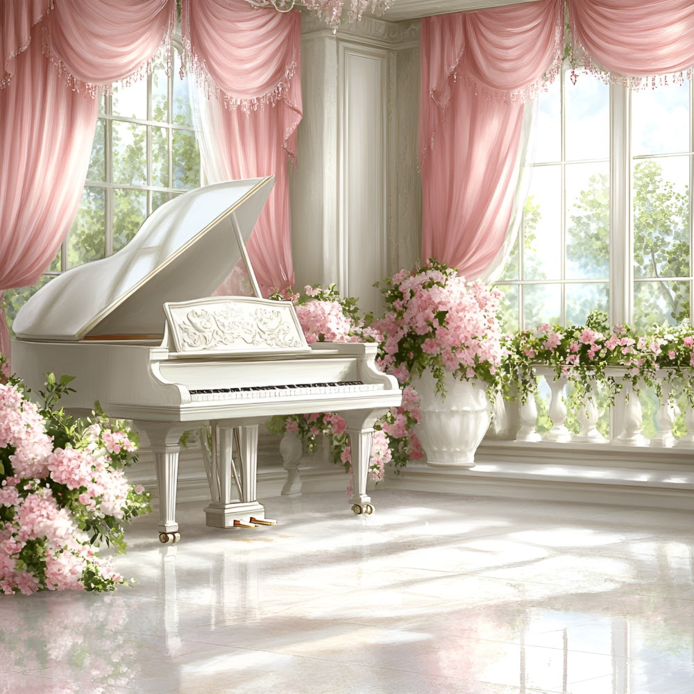 Boudoir-Hintergrundbilder Floral Klavier Fenster Szene Hintergrund BRP1-474