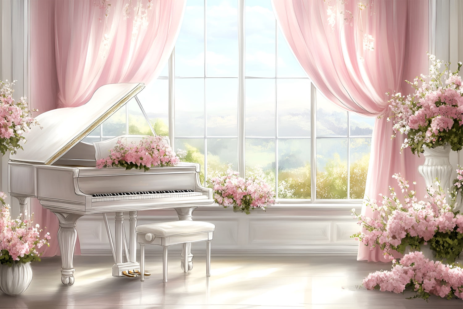 Boudoir-Fotokulissen Klavier Floral Fenster Szene Hintergrund BRP1-475