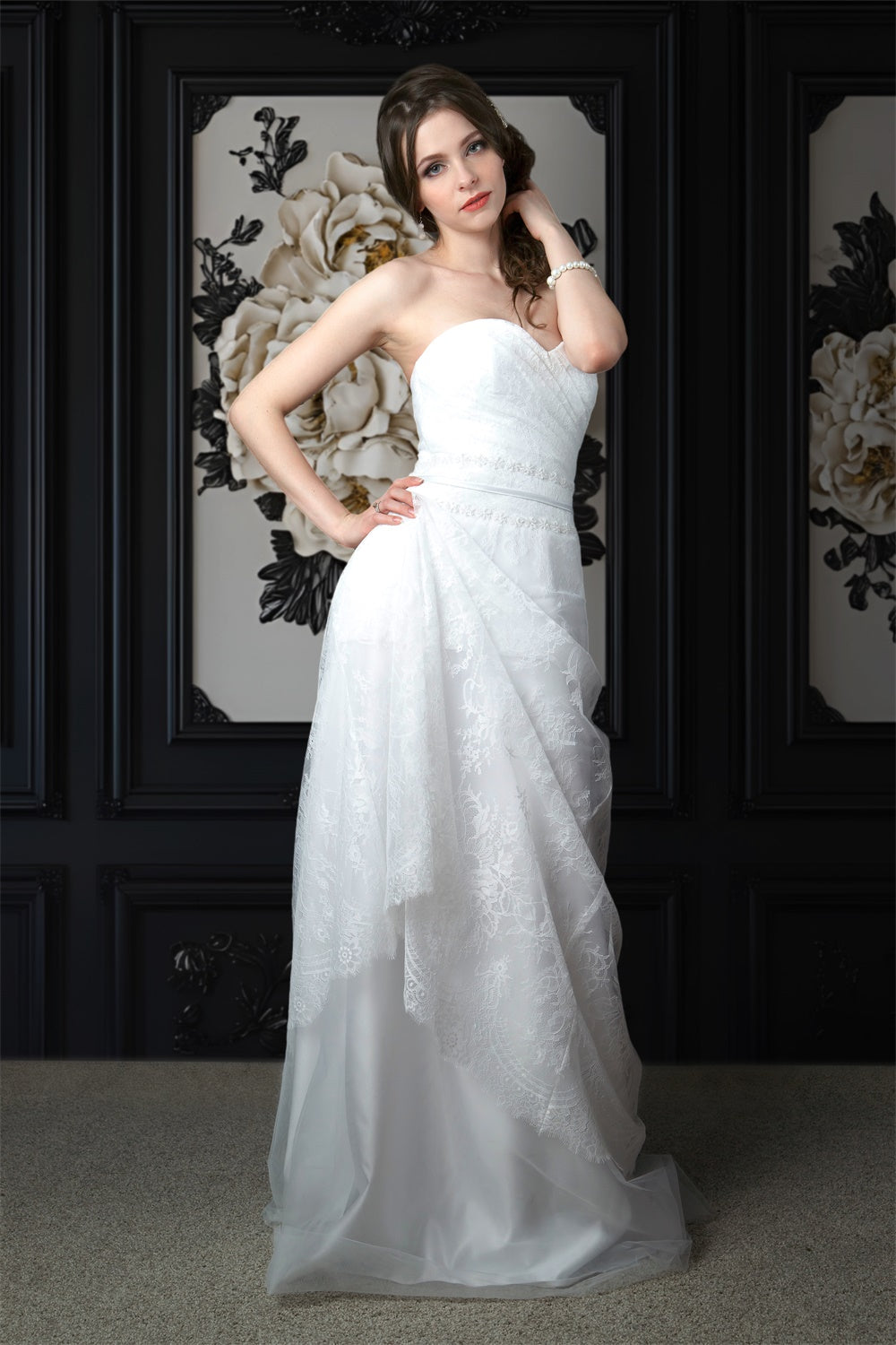 Backdrops für Boudoir Schwarz Weiß Floral Retro Wall Backdrop BRP1-479