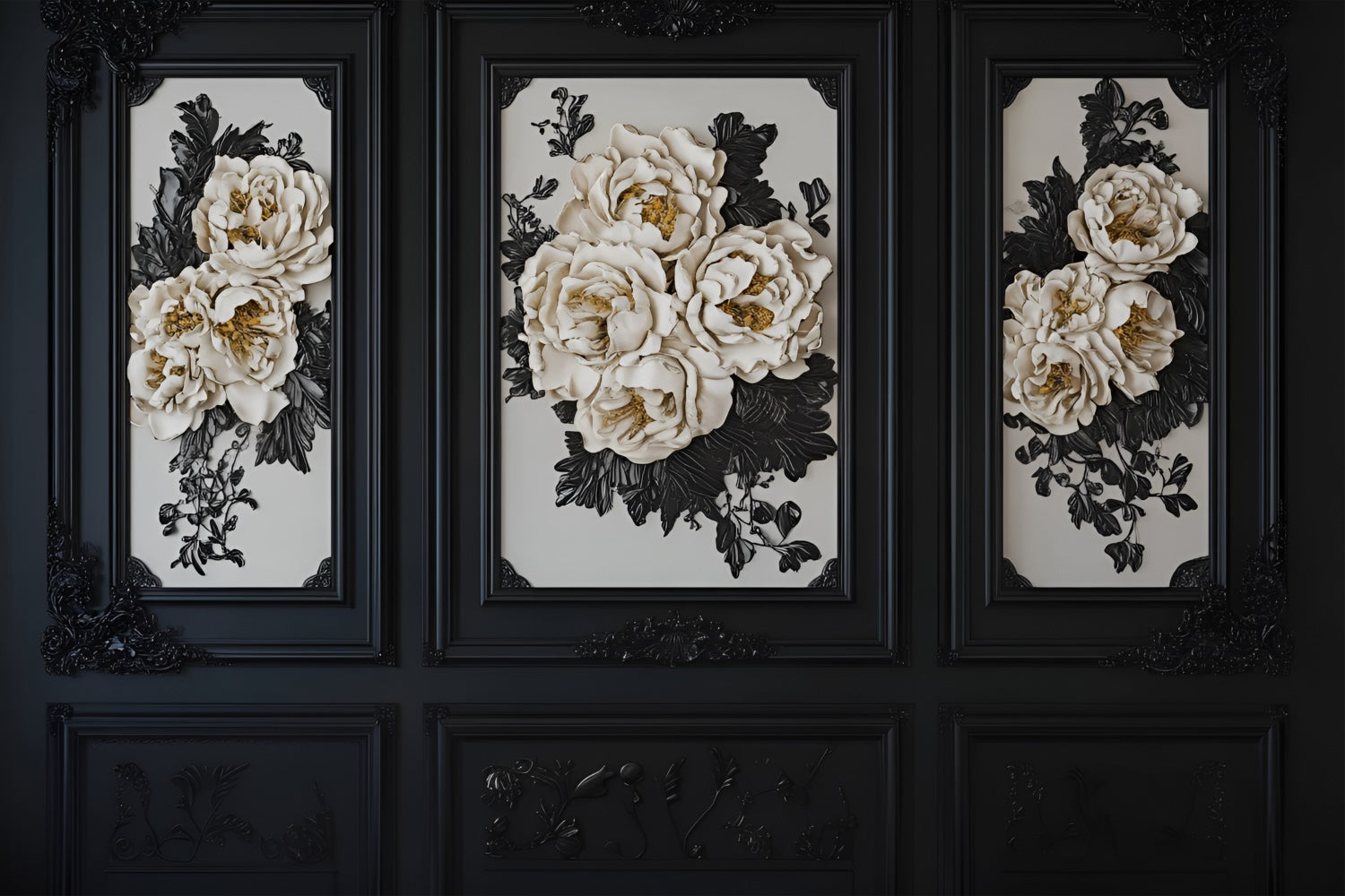 Backdrops für Boudoir Schwarz Weiß Floral Retro Wall Backdrop BRP1-479