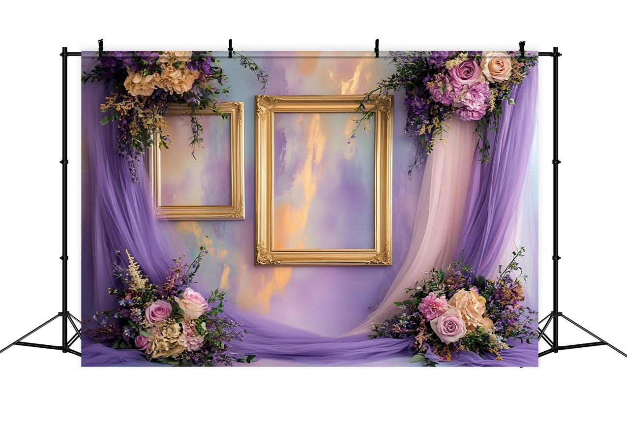 Boudoir Backdrops Goldene Rahmen Lila Blumen Backdrop BRP1-481