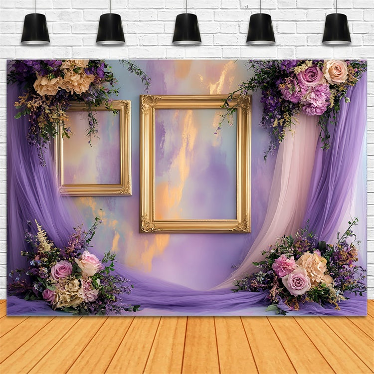 Boudoir Backdrops Goldene Rahmen Lila Blumen Backdrop BRP1-481