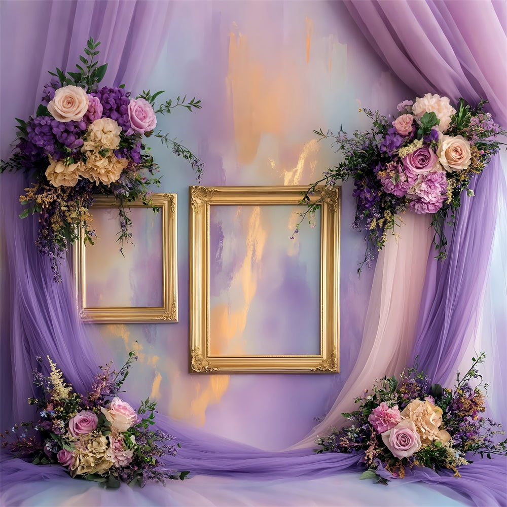 Boudoir Backdrops Goldene Rahmen Lila Blumen Backdrop BRP1-481