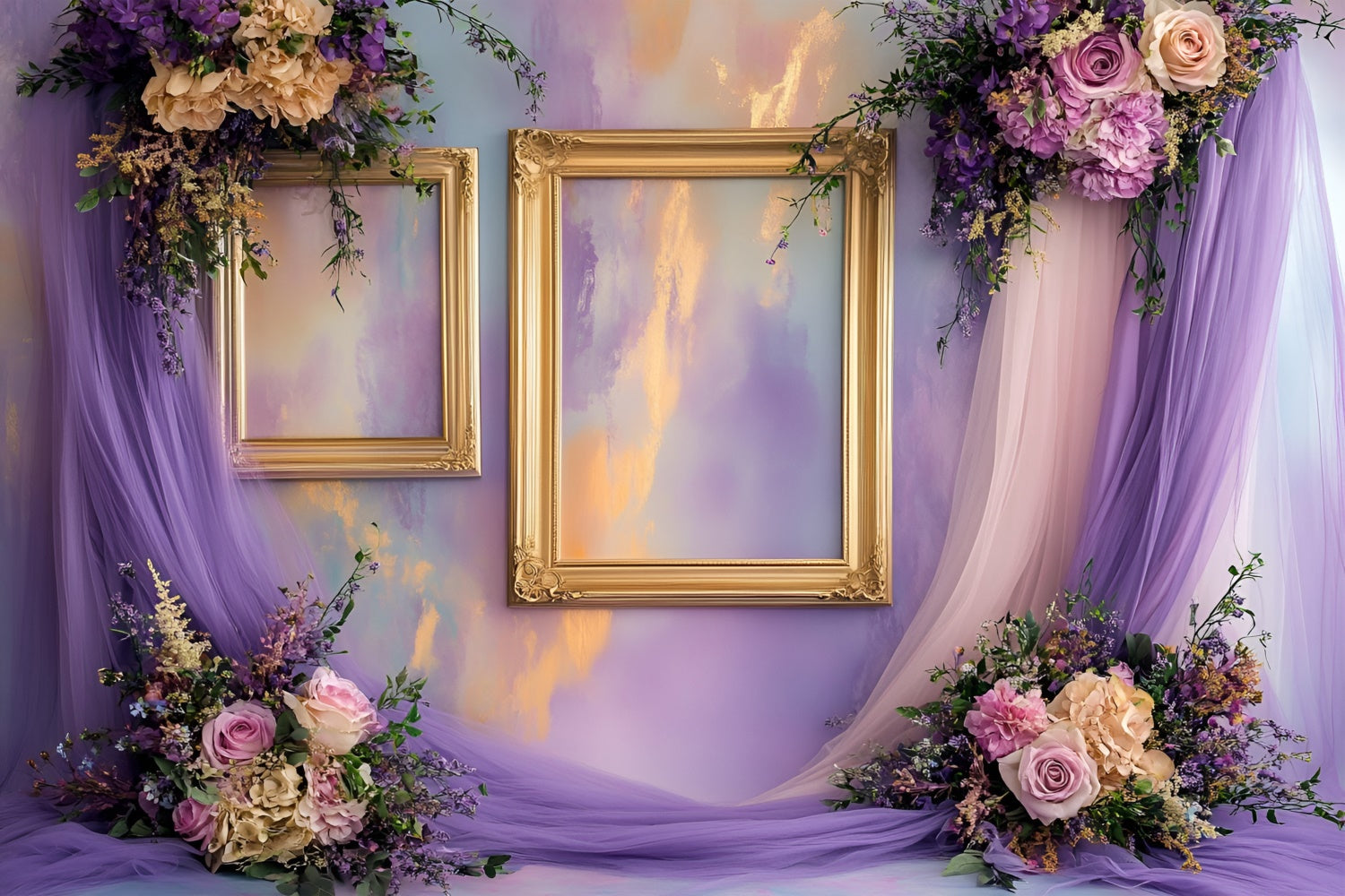 Boudoir Backdrops Goldene Rahmen Lila Blumen Backdrop BRP1-481
