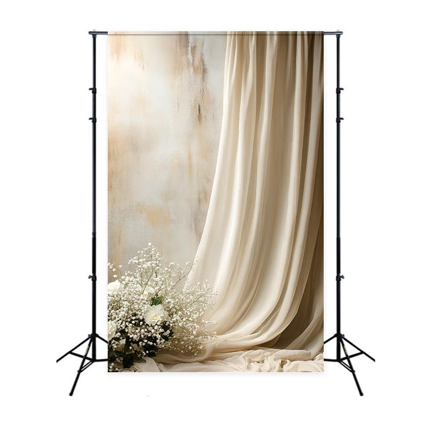 Boudoir Backdrop Ideen Beige Drapierte Blumen Hintergrund BRP1-495