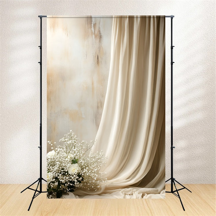 Boudoir Backdrop Ideen Beige Drapierte Blumen Hintergrund BRP1-495