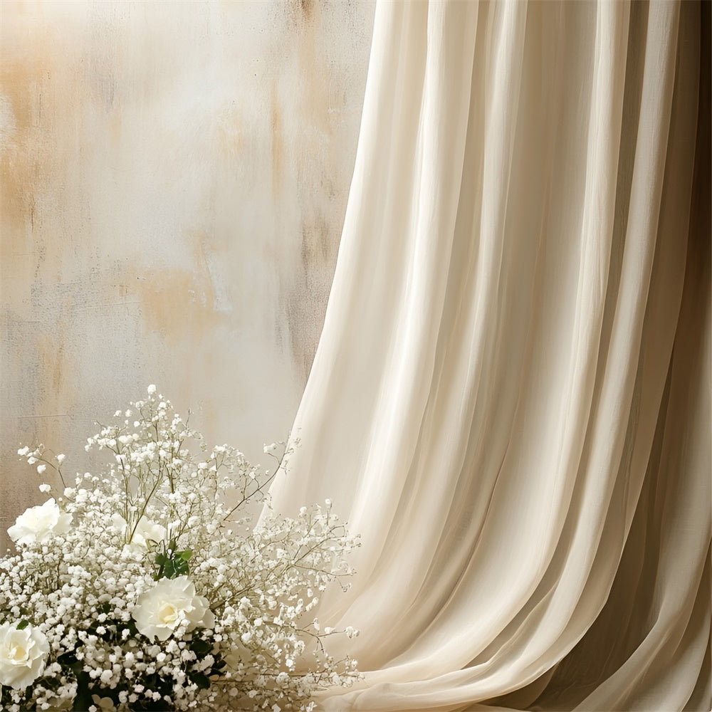 Boudoir Backdrop Ideen Beige Drapierte Blumen Hintergrund BRP1-495