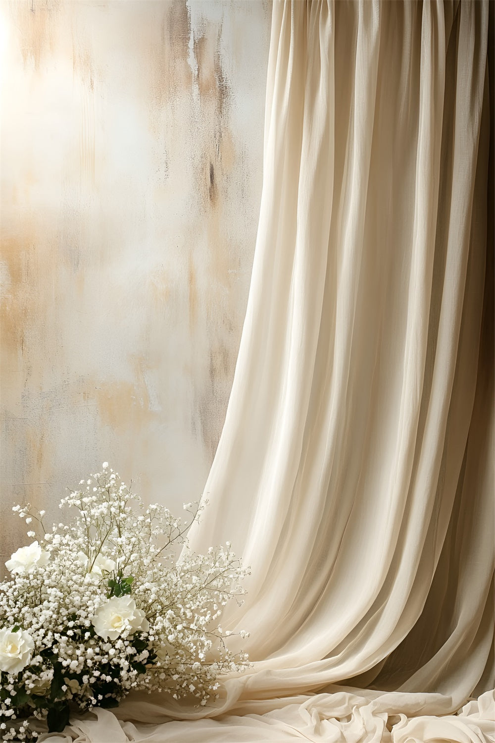 Boudoir Backdrop Ideen Beige Drapierte Blumen Hintergrund BRP1-495
