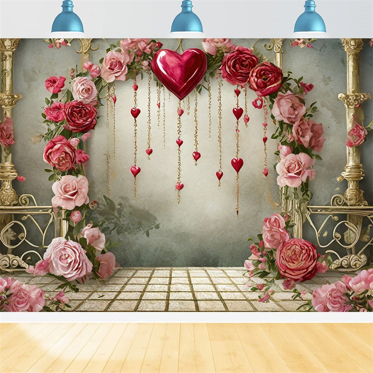 Valentine Backdrops Romantische Rosen Hängende Herzen Backdrop BRP1-91