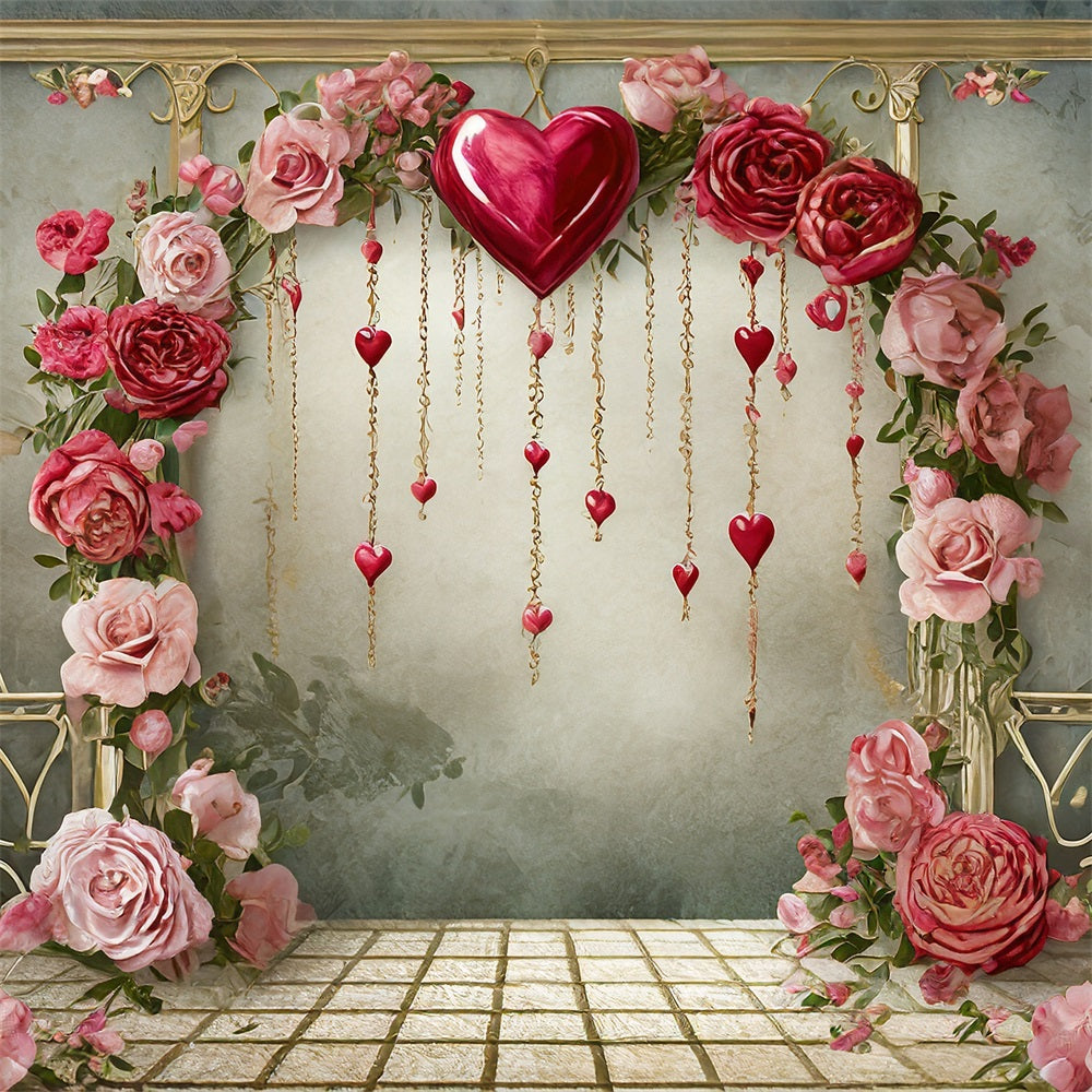 Valentine Backdrops Romantische Rosen Hängende Herzen Backdrop BRP1-91