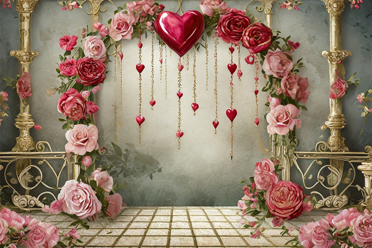 Valentine Backdrops Romantische Rosen Hängende Herzen Backdrop BRP1-91