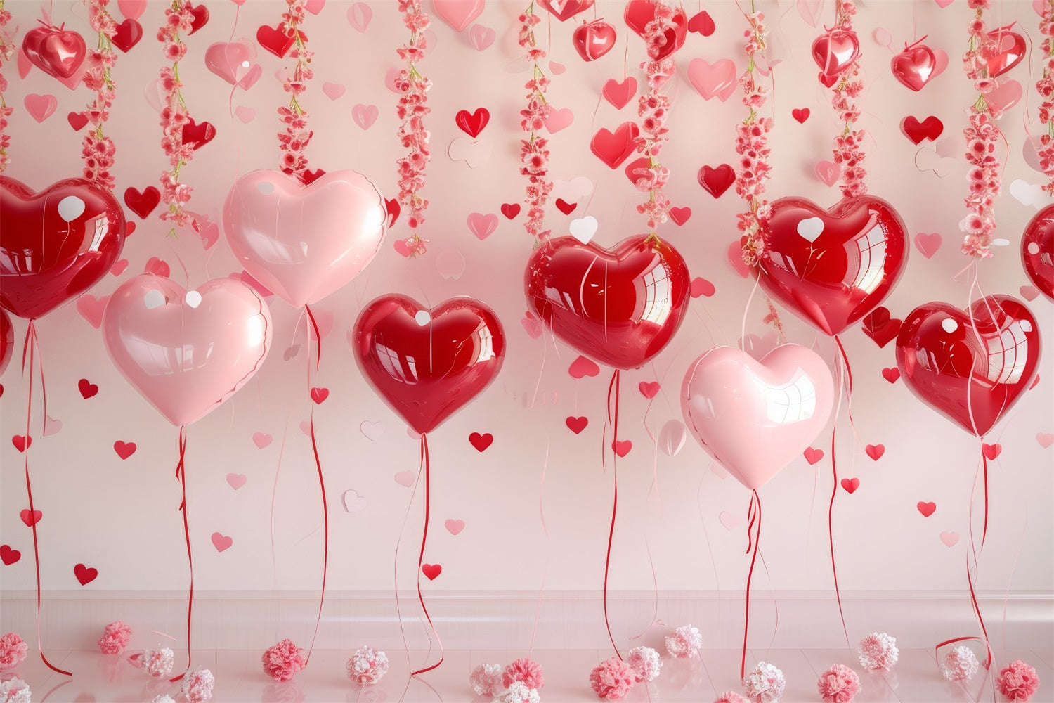 Valentinstag Thema Backdrop Hanging Floral Heart Balloons Backdrop BRP1-93