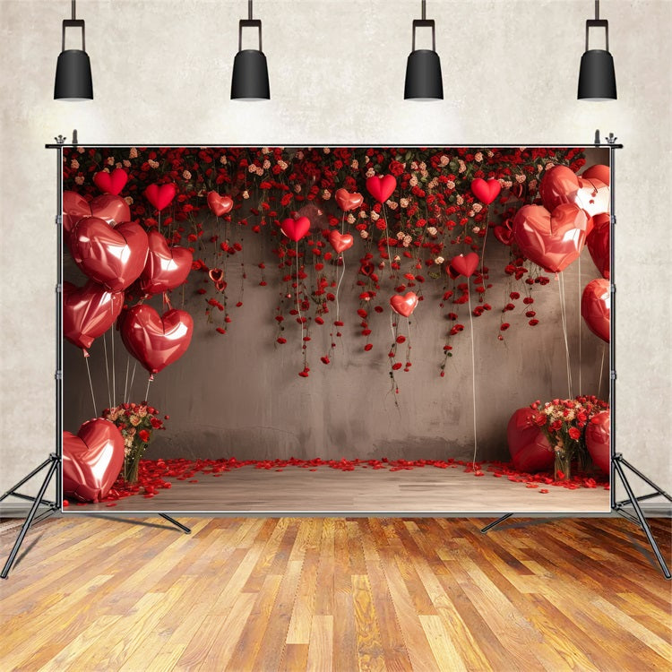 Valentine Backdrop Ideen Rotes Herz Ballons Rosen Backdrop BRP1-94