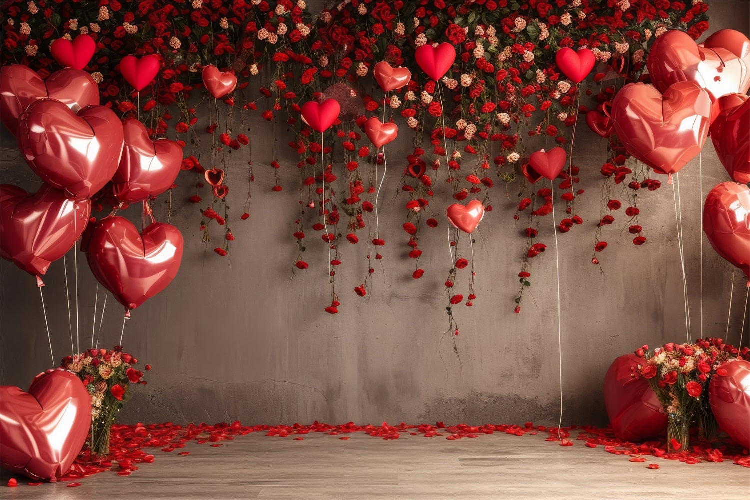 Valentine Backdrop Ideen Rotes Herz Ballons Rosen Backdrop BRP1-94