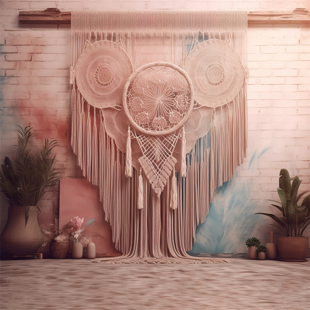 Handgemachte Makramee gewebte Spitze Boho Hintergrund BRP10-102