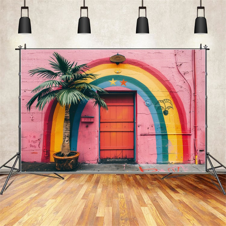 Regenbogen Wand Tropische Palmen Wandbild Boho Hintergrund BRP10-111