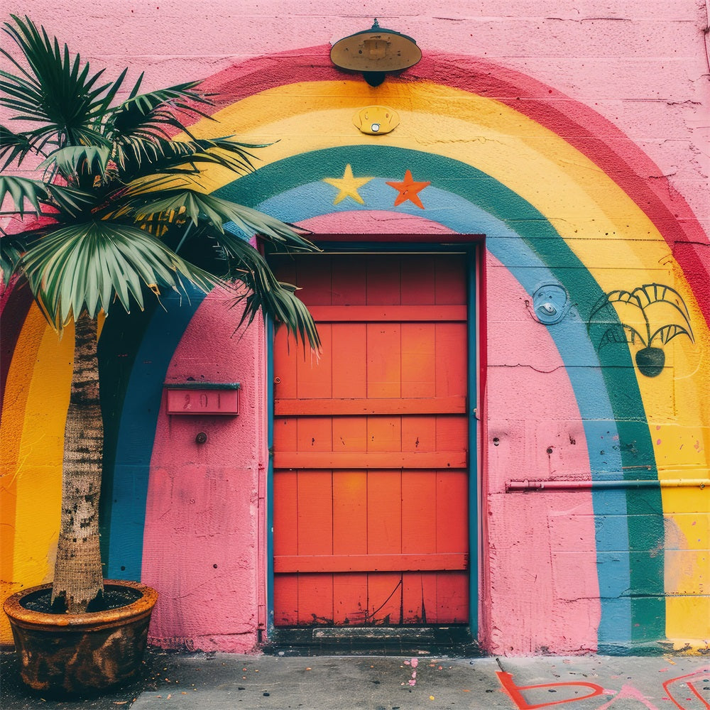 Regenbogen Wand Tropische Palmen Wandbild Boho Hintergrund BRP10-111