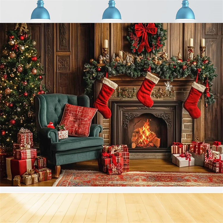 Weihnachten Hintergrund Kamin Strümpfe Hintergrund BRP10-133