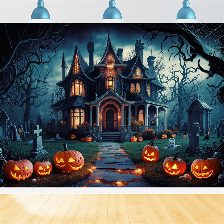 Halloween Fotokulisse Unheimliche Spukhaus Kürbisse Kulisse BRP10-163
