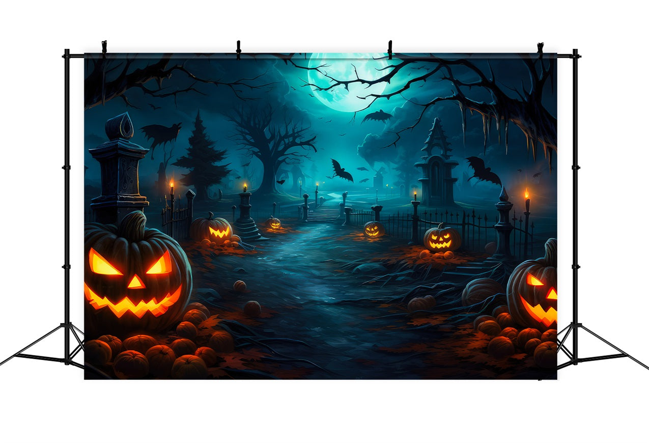 Halloween Hintergrund Ideen Gespenstischer Friedhof Pfad Mond Hintergrund BRP10-164