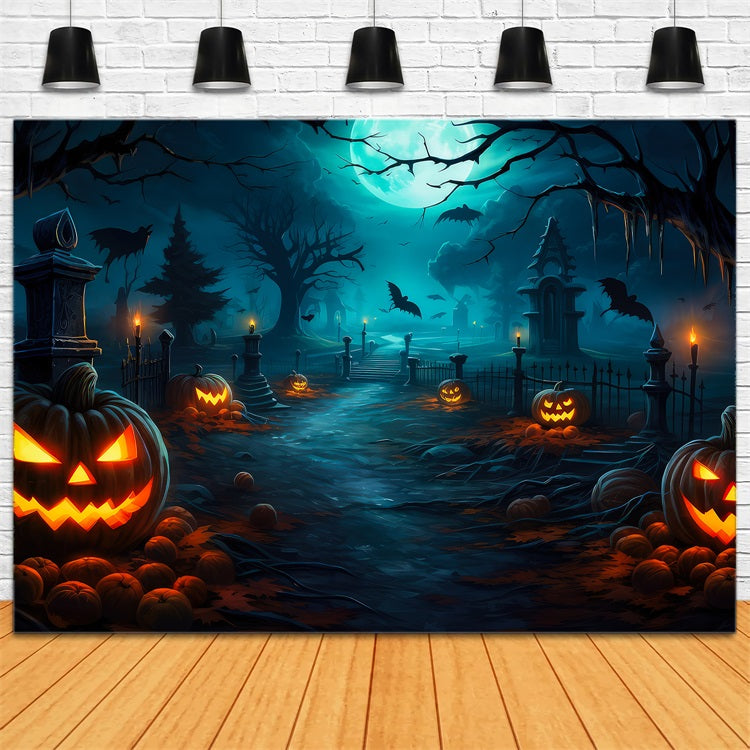 Halloween Hintergrund Ideen Gespenstischer Friedhof Pfad Mond Hintergrund BRP10-164