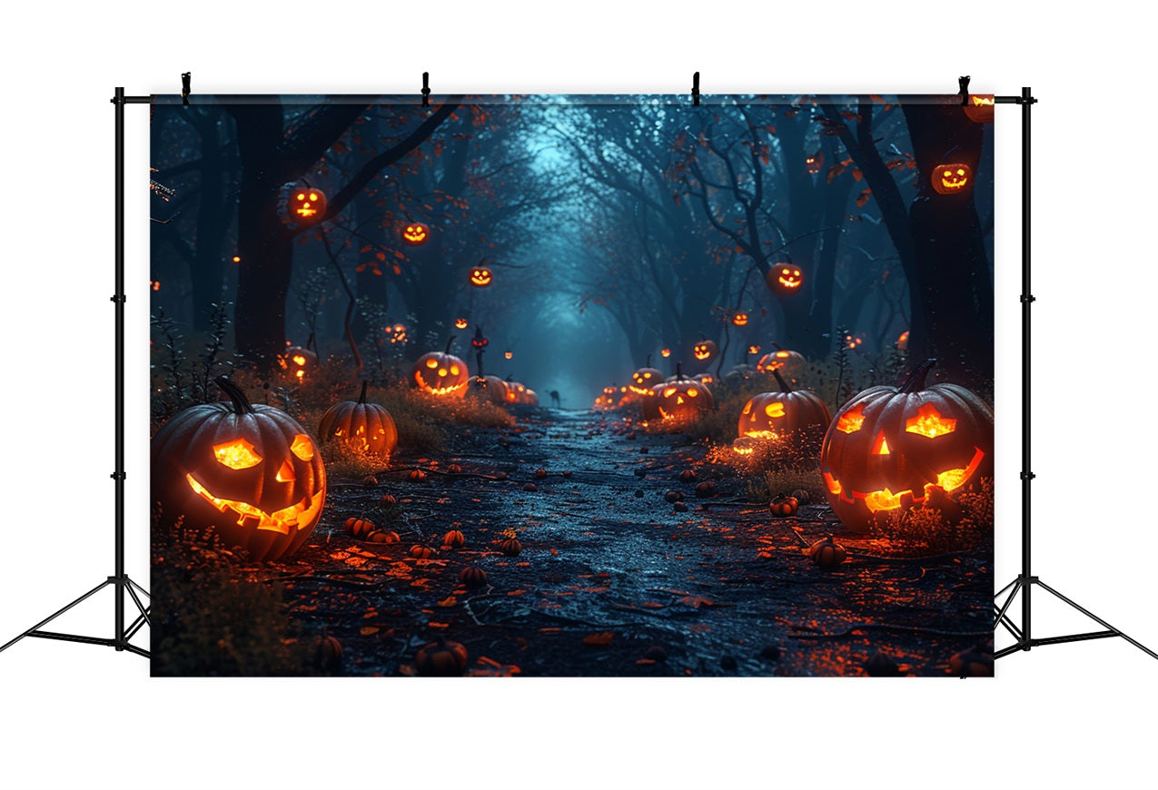 Halloween Hintergrund Fotografie Geisterhafter Waldweg Kürbisse Hintergrund BRP10-165