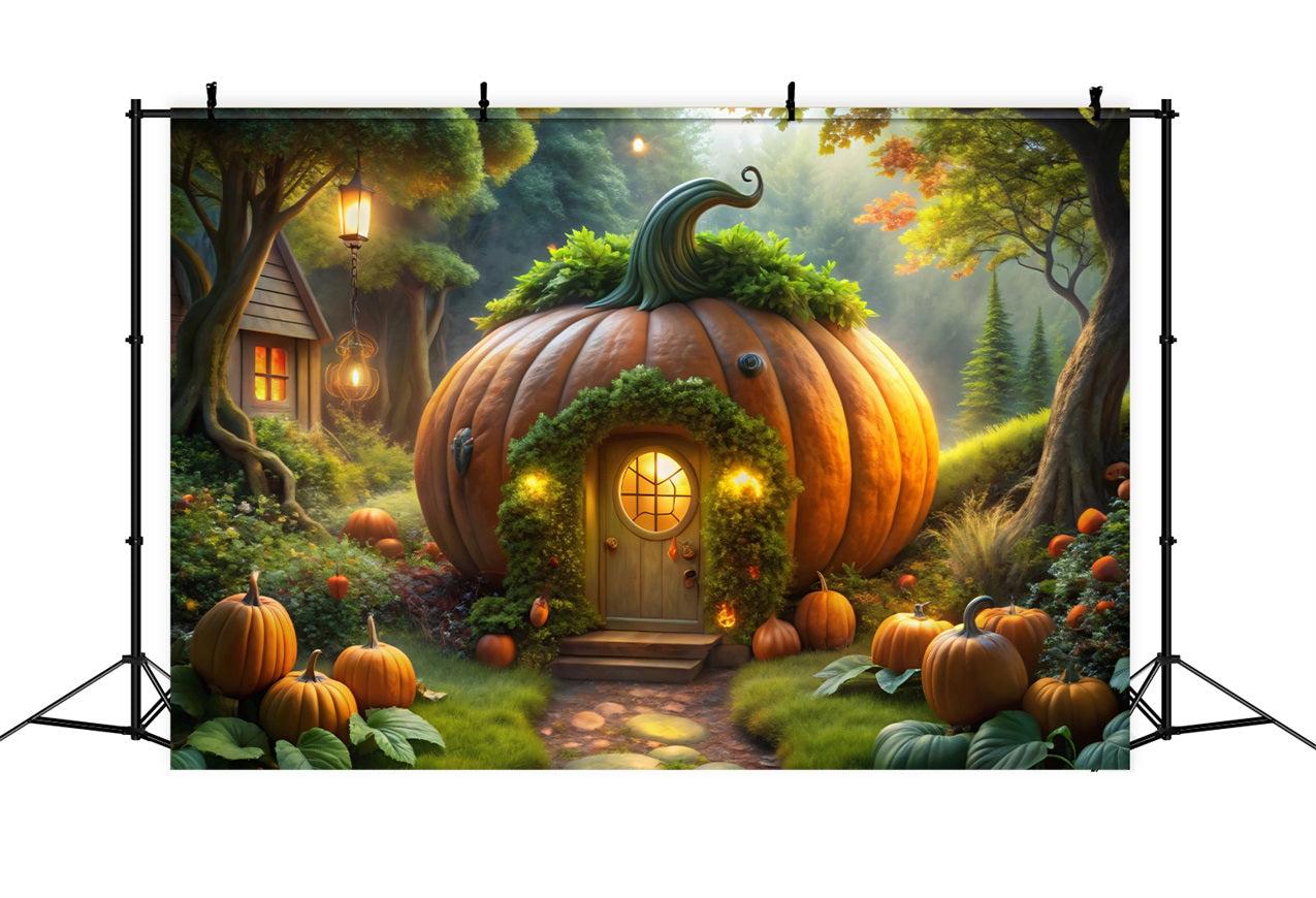 Halloween Hintergrund Fotos Fantasie Kürbis Haus Wald Hintergrund BRP10-167