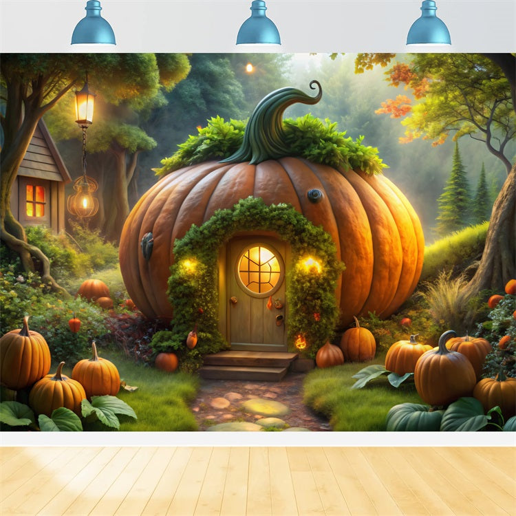 Halloween Hintergrund Fotos Fantasie Kürbis Haus Wald Hintergrund BRP10-167