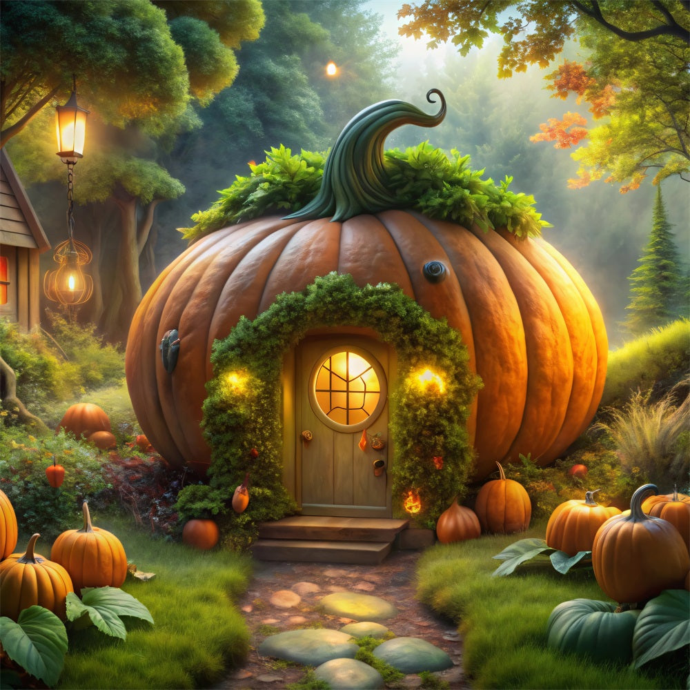 Halloween Hintergrund Fotos Fantasie Kürbis Haus Wald Hintergrund BRP10-167