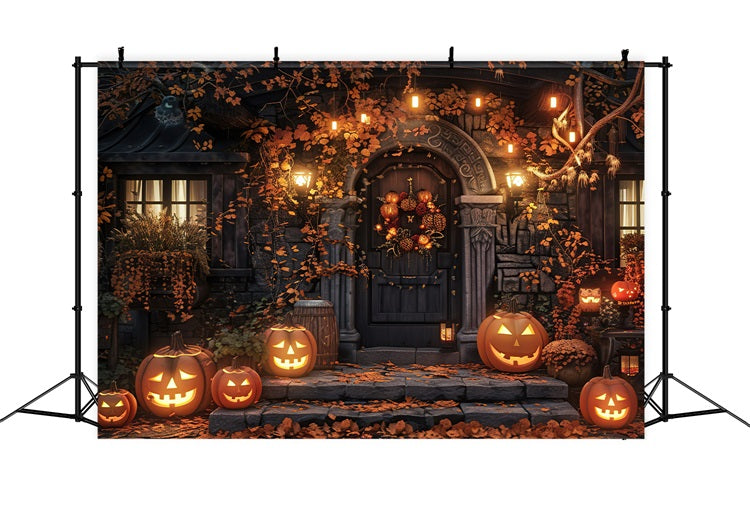 Halloween Fotokulissen Gruselige Spukvilla Kürbisse Hintergrund BRP10-169