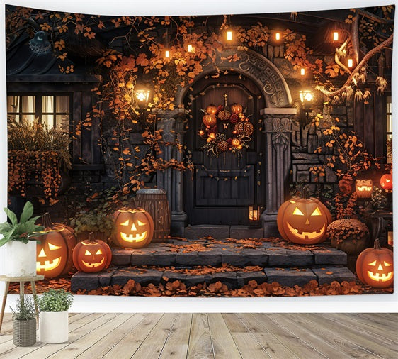 Halloween Fotokulissen Gruselige Spukvilla Kürbisse Hintergrund BRP10-169