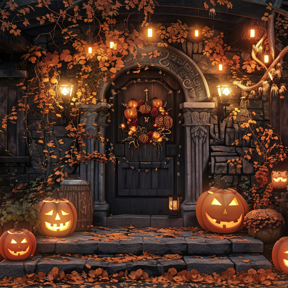 Halloween Fotokulissen Gruselige Spukvilla Kürbisse Hintergrund BRP10-169