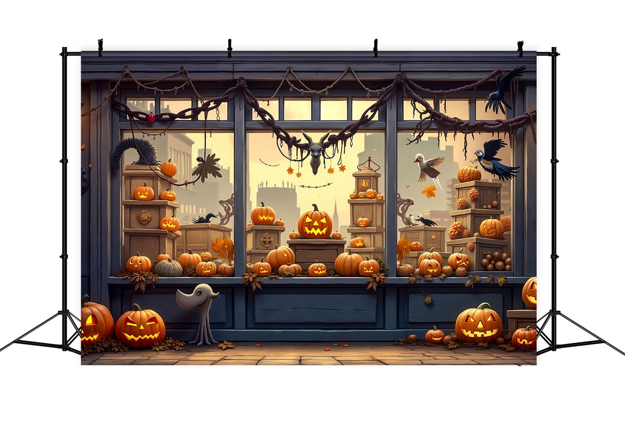 Halloween Foto Booth Hintergrund Spooky Shop Fenster Kürbisse Hintergrund BRP10-170