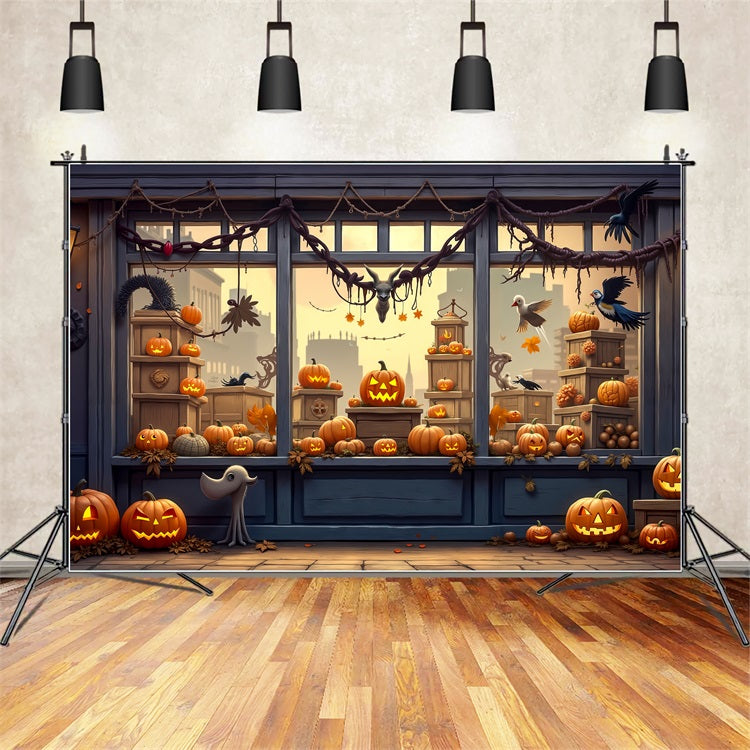 Halloween Foto Booth Hintergrund Spooky Shop Fenster Kürbisse Hintergrund BRP10-170