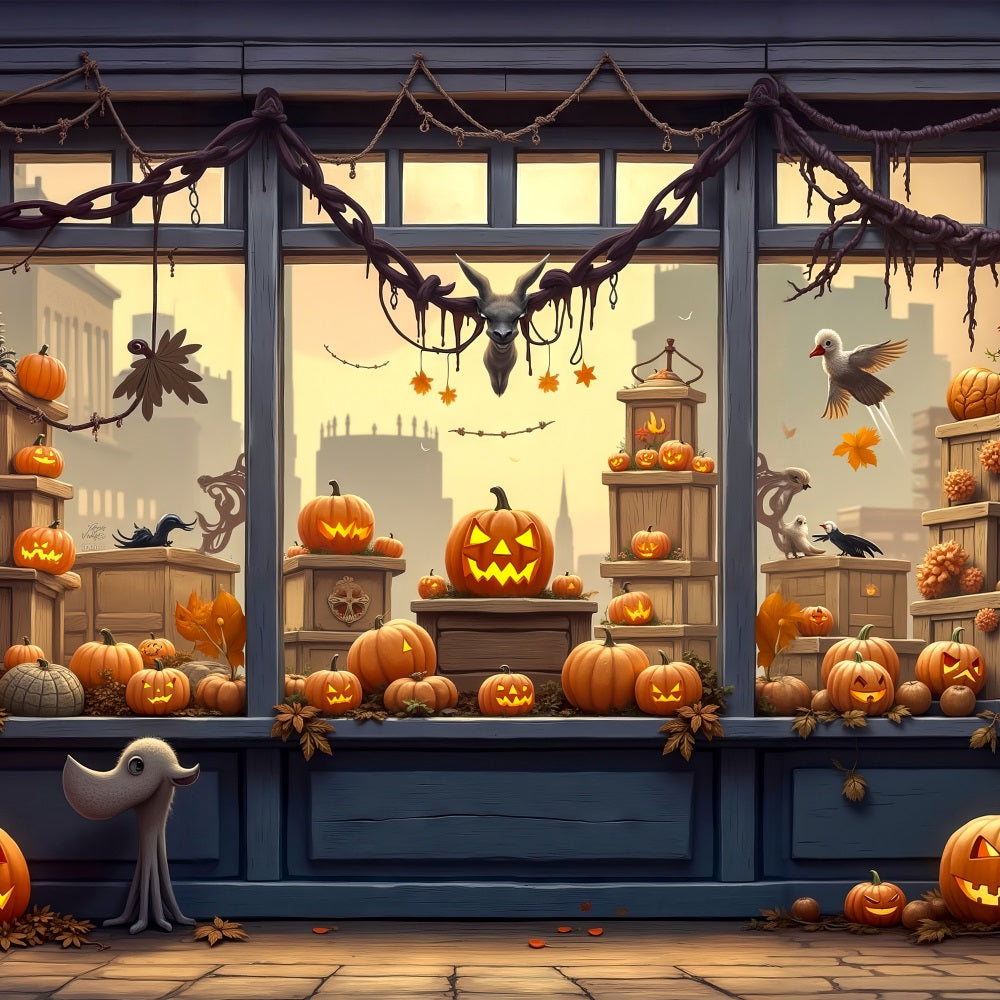 Halloween Foto Booth Hintergrund Spooky Shop Fenster Kürbisse Hintergrund BRP10-170
