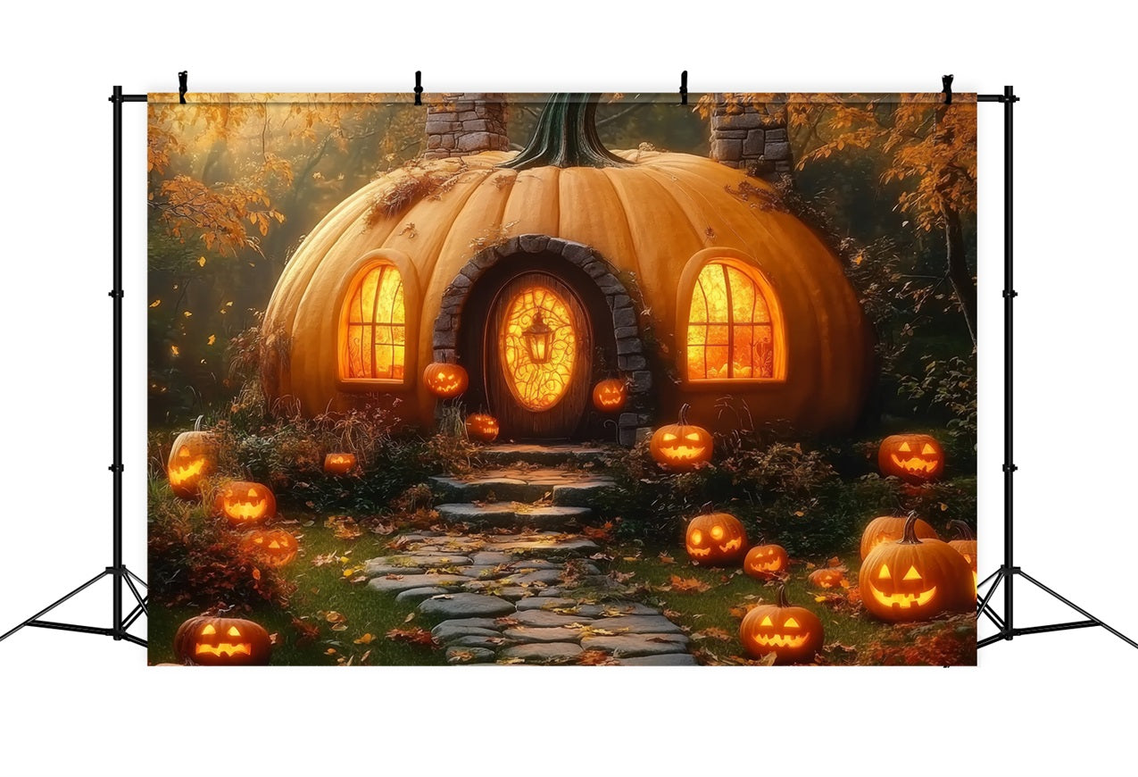 Großer Halloween Hintergrund Mystischer Kürbis Haus Wald Hintergrund BRP10-171