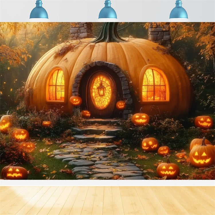 Großer Halloween Hintergrund Mystischer Kürbis Haus Wald Hintergrund BRP10-171