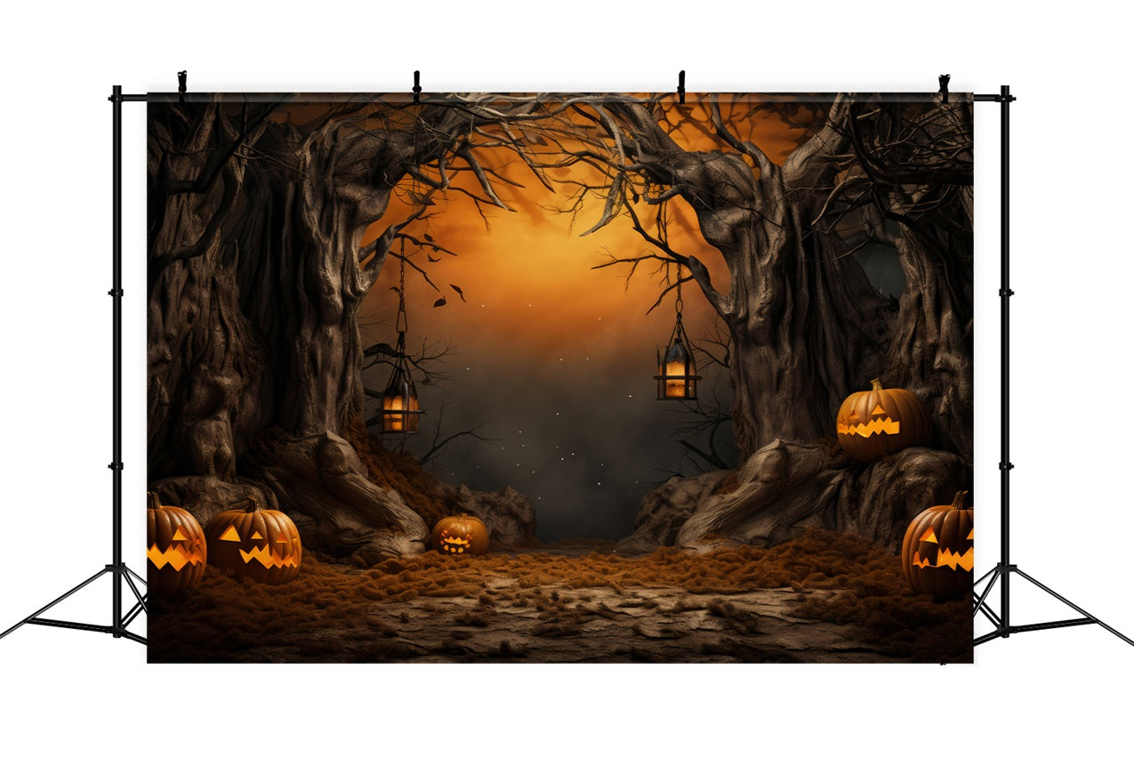 Halloween Fotokulissen Spooky Kürbis Laternen Wald Hintergrund BRP10-176