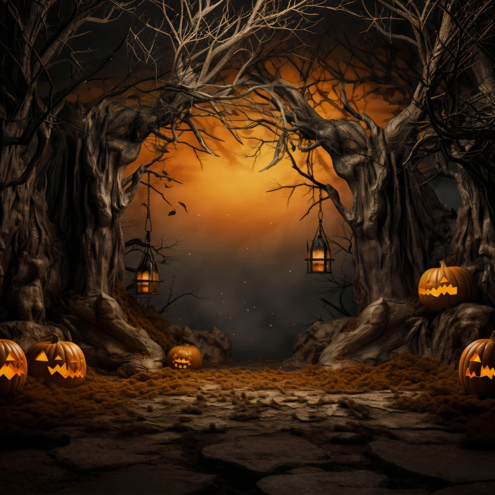 Halloween Fotokulissen Spooky Kürbis Laternen Wald Hintergrund BRP10-176