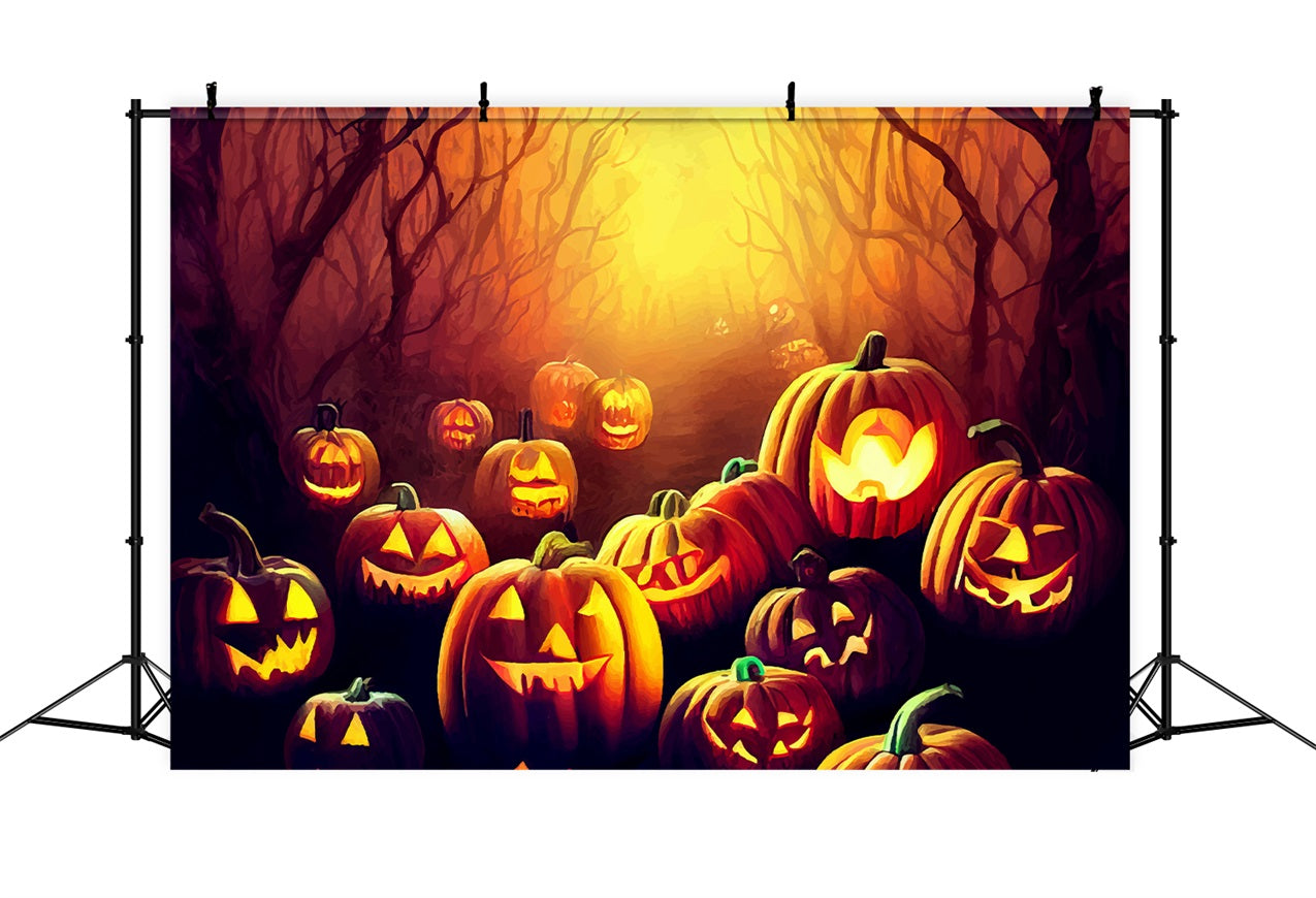 Halloween Hintergrund Ideen Gruseliger Waldweg Kürbisse Hintergrund BRP10-179