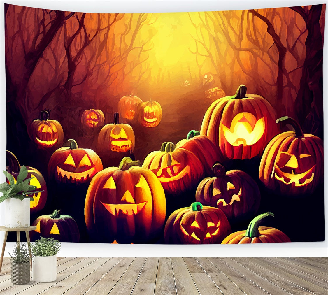Halloween Hintergrund Ideen Gruseliger Waldweg Kürbisse Hintergrund BRP10-179
