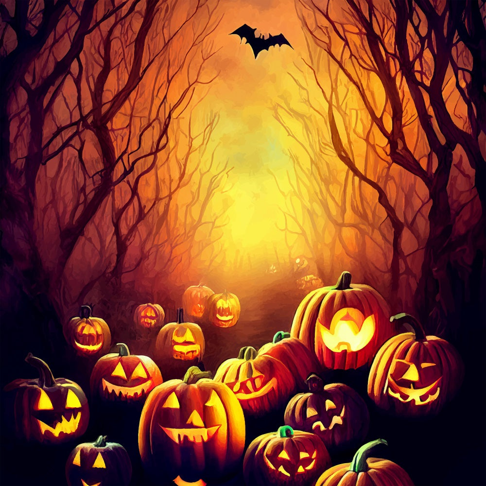 Halloween Hintergrund Ideen Gruseliger Waldweg Kürbisse Hintergrund BRP10-179