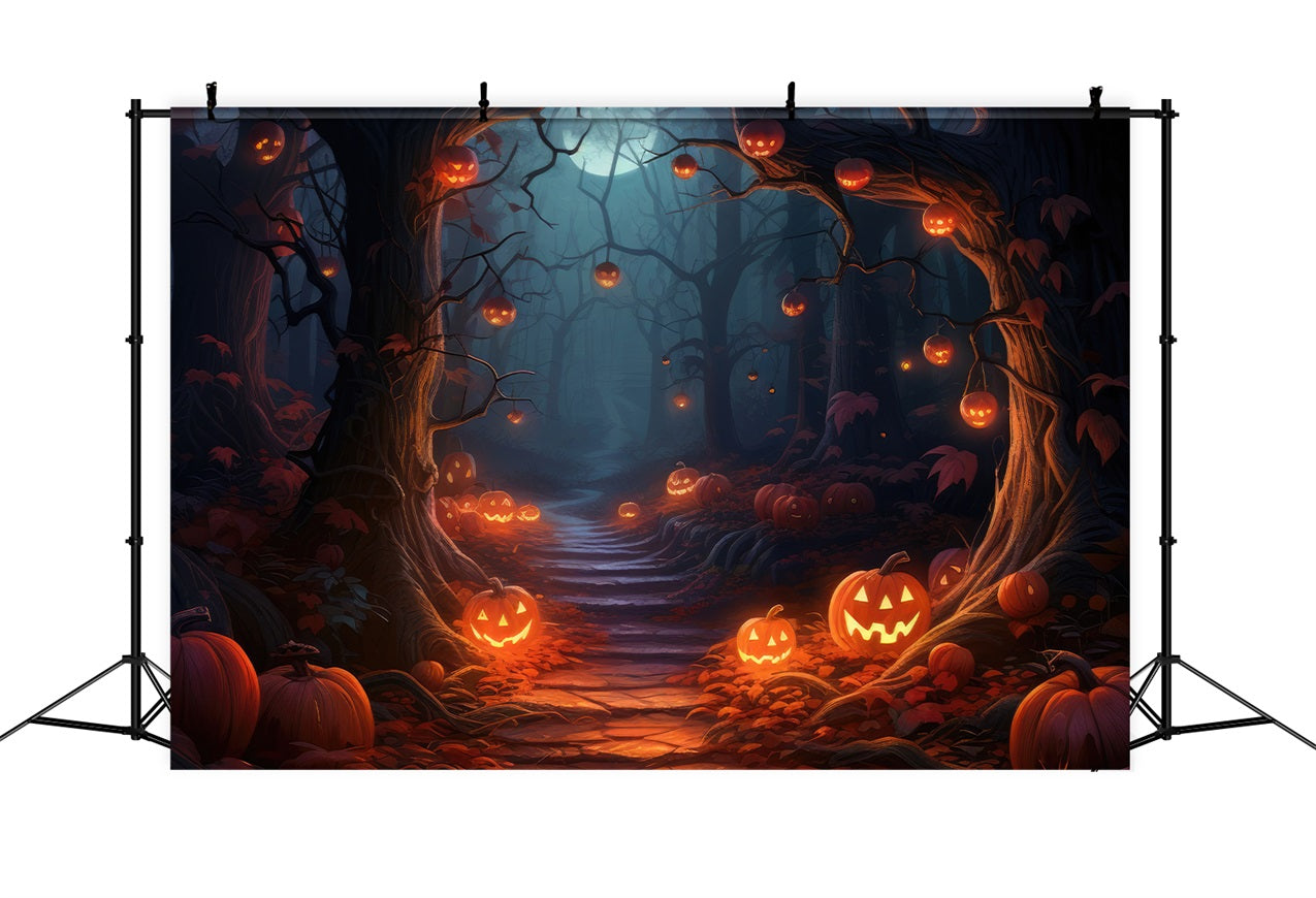 Halloween Fotografie Hintergrund Düsterer Pfad Gruselige Kürbisse Hintergrund BRP10-180